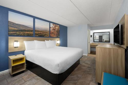 a hotel room with a bed and a television at Days Inn by Wyndham Charlotte University in Charlotte