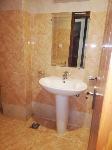a bathroom with a sink and a mirror at Ambassador Inn in Islamabad