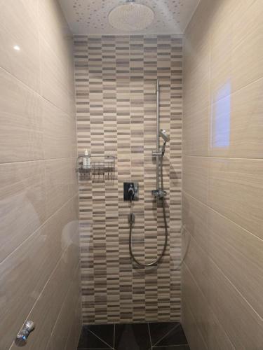 a shower stall in a bathroom with a shower at Haus Levi in Imst