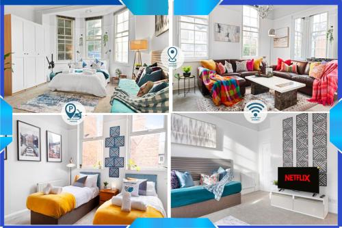 a collage of photos of a living room at EcoCrest-Superior 2 Bedroom 2 Bath - Free Parking - Sleeps 5 in Nottingham