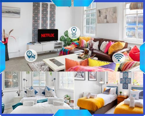 a collage of pictures of a living room at EcoCrest-Superior 2 Bedroom 2 Bath - Free Parking - Sleeps 5 in Nottingham