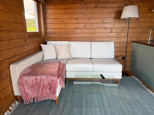 a living room with a couch and a bed at Sunset Eco Shelter 2 in Ponta do Pargo