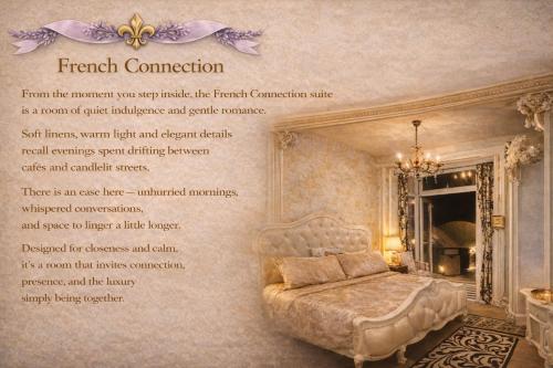 a room with a bed and a wall with a poem at The Mirador Boutique Town House in Swansea