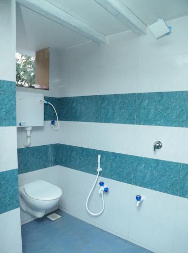 a bathroom with a toilet and a shower at Ambadnya Homestays in Dāhānu