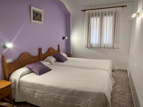 two beds in a bedroom with purple walls at San Miguel in Segovia