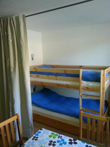 Poschodová posteľ alebo postele v izbe v ubytovaní Fichtenblockhütte