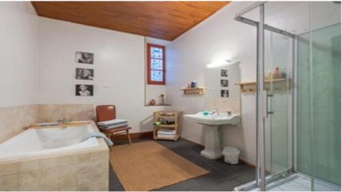une salle de bain avec une baignoire et un lavabo dans l'établissement Chez Georges, à Carcassonne
