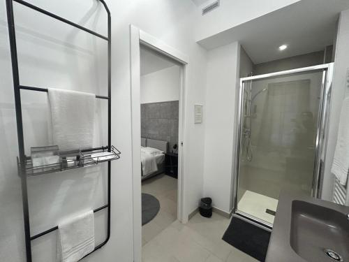 a bathroom with a shower and a sink at Comfort Accommodation Suite & Le Camere in Bergamo