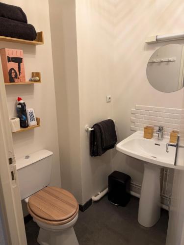 a bathroom with a toilet and a sink at appartement à Sainte Cecile in Camiers