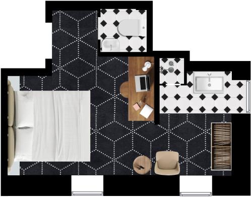 a floor plan of a room with a bathroom at Cocorico Bed and Breakfast OLD TOWN Szczecin Adults Only in Szczecin