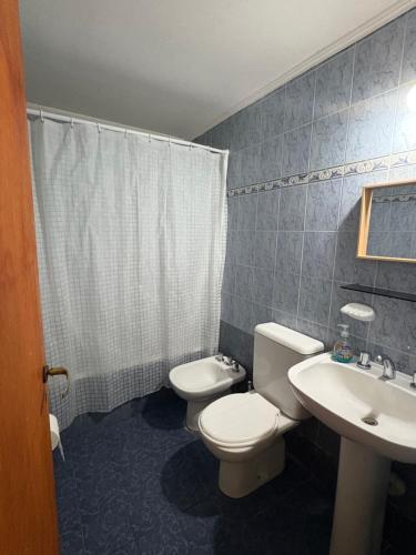 a bathroom with a white toilet and a sink at Santa Genoveva in Neuquén