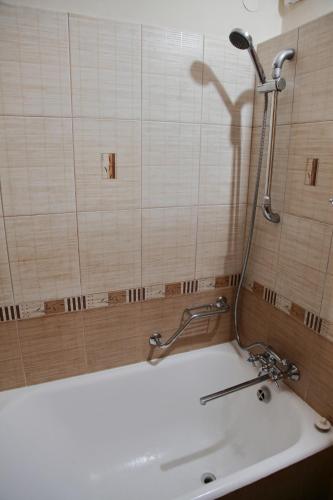 a shower in a bathroom with a sink at Minimax in Odesa