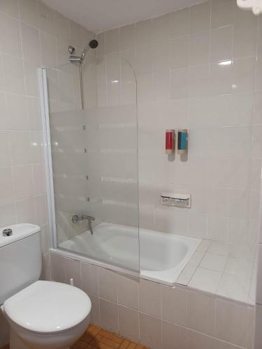 a bathroom with a tub and a toilet and a shower at Apartamento Turístico Dalmacia AT-CC-00769 in Gata