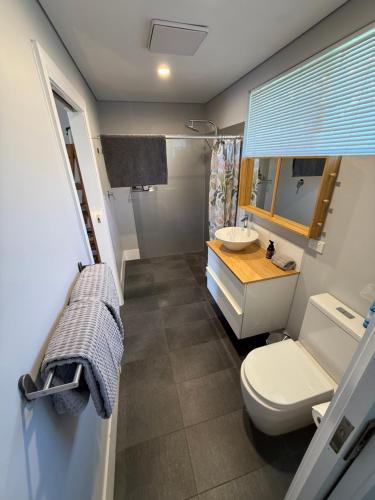 a small bathroom with a toilet and a sink at Boyanup West Wing in Boyanup