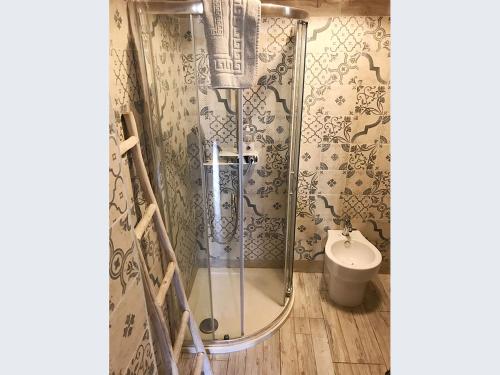 a bathroom with a shower with a toilet and a sink at Masseria Scianne in Sant'Isidoro