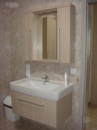 a bathroom with a sink and a toilet at Apartmán Kurdějov in Hustopeče
