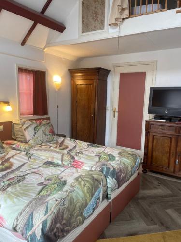 ein Schlafzimmer mit Bett und Flachbildfernseher in der Unterkunft Selatuinen in Appelscha