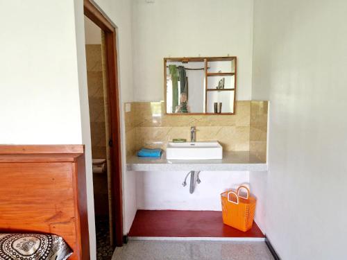 a bathroom with a sink and a mirror at Mango Lodge in Aluthgama