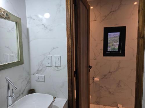 a bathroom with a toilet and a sink at Altos Dique Potrerillos in Potrerillos
