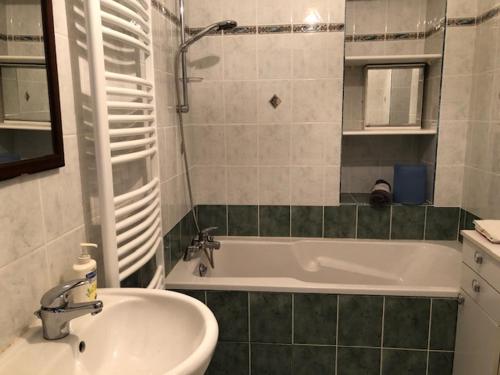 a bathroom with a sink and a bath tub at le logis des Chabannes in Saint-Angel