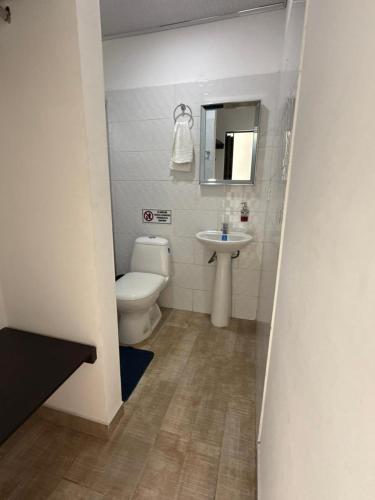 a bathroom with a toilet and a sink at HOTEL DEL MINERO Otanche in Otanche
