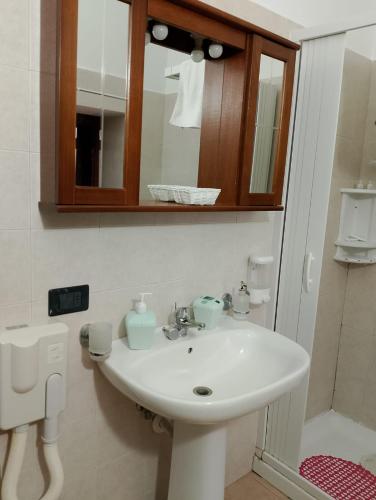 a bathroom with a white sink and a mirror at I Giardini Di Eidos in Sant'Agata de' Goti