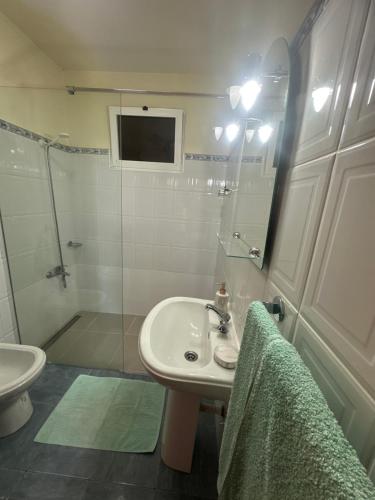 a bathroom with a sink and a shower and a toilet at Elisabeth House in Ponta do Sol