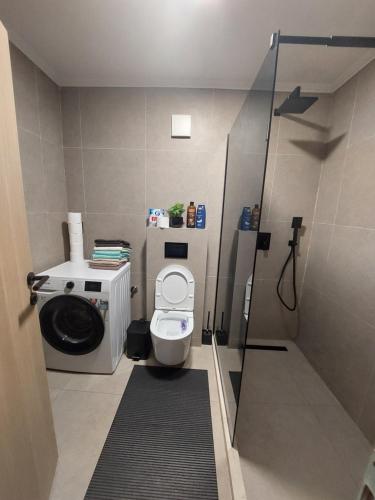 a small bathroom with a toilet and a shower at Kuća za odmor "Mira" in Foča