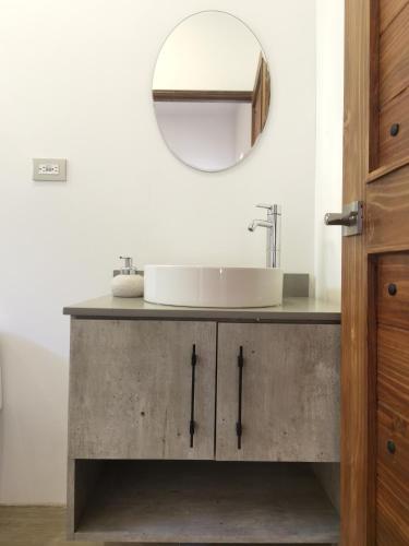 a bathroom with a sink and a mirror at Casa Nébula La Cima de Dota in El Copey
