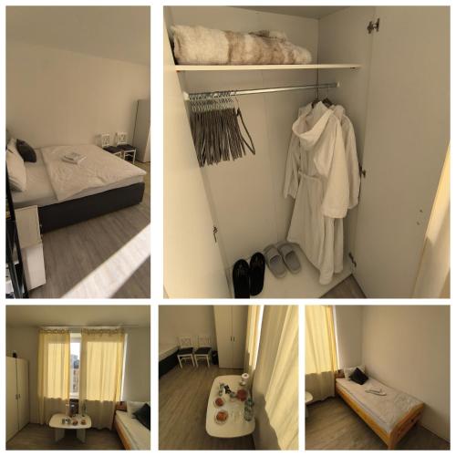 a collage of four pictures of a room at Central Hostel Nurnberg in Nuremberg