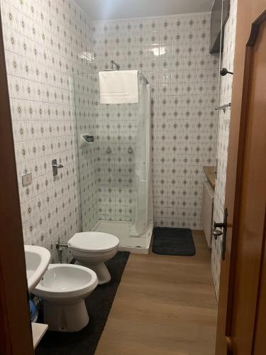 a bathroom with a toilet and a sink and a shower at Hope Home Trentino in San Martino di Castrozza