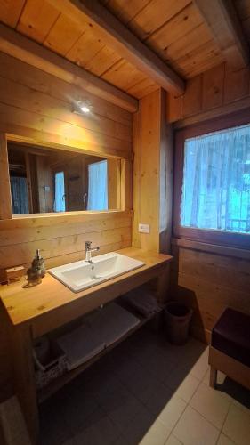 a bathroom with a sink and a mirror at B&B Val Maschi in Lamon