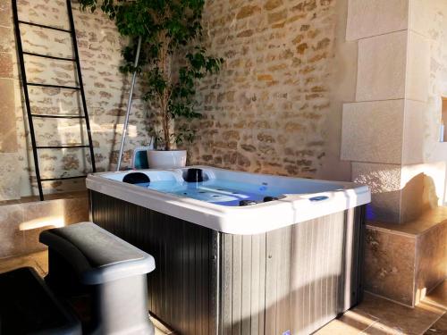 a hot tub in the corner of a room at Château des Bourdons Charme, Spa & Nature in Varennes Vauzelles