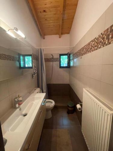 a bathroom with a tub and a toilet and a sink at Stymfalia Cozy Village Guesthouse in Kartérion