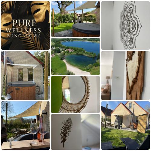 a collage of pictures of homes andyards at Pure Wellness Bungalows 52 Sauna&Hottub in Ewijk