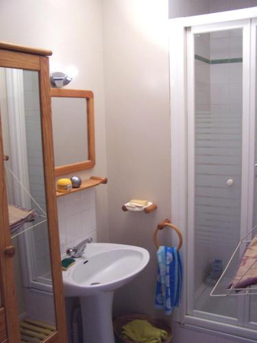 Chambre lit double في سانت هيربلان: حمام صغير مع حوض ودش