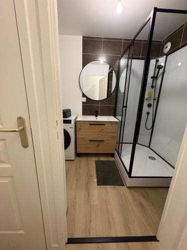 a bathroom with a sink and a mirror at Appartement T2 Confort in Albertville
