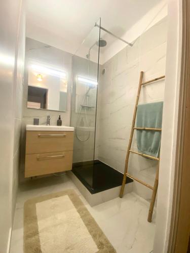 a bathroom with a shower and a sink at Appartement T3 avec grand balcon in Le Pradet