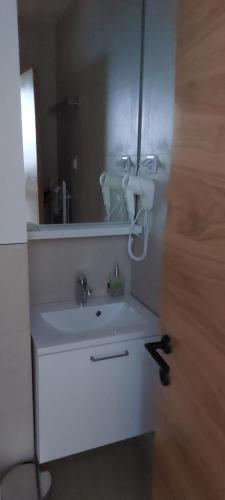 a bathroom with a white sink and a mirror at Apartement LUNA Hotel Zlatni javor in Jahorina