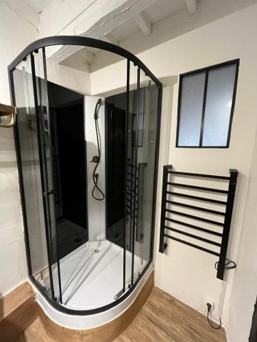 Duplex في بورغ سانت انديول: دش زجاجي في حمام مزود بنافذة