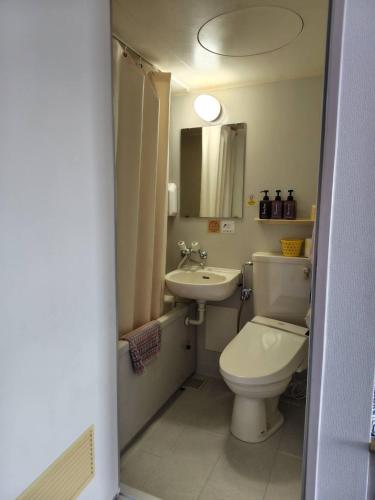 a small bathroom with a toilet and a sink at パーク琴芝 in Ube