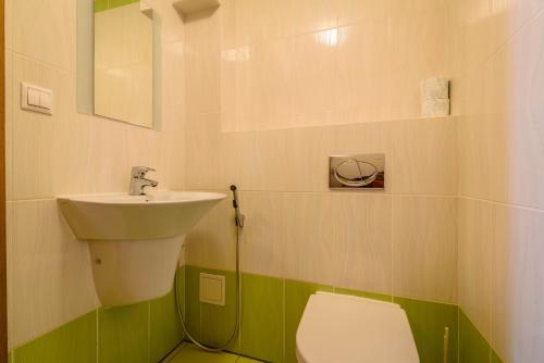 a small bathroom with a sink and a toilet at Penzion Sagan in Terchová