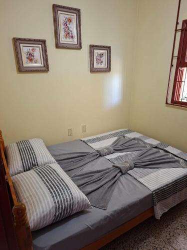 a bed in a bedroom with two pillows on it at Casa da lagoa in Imbituba
