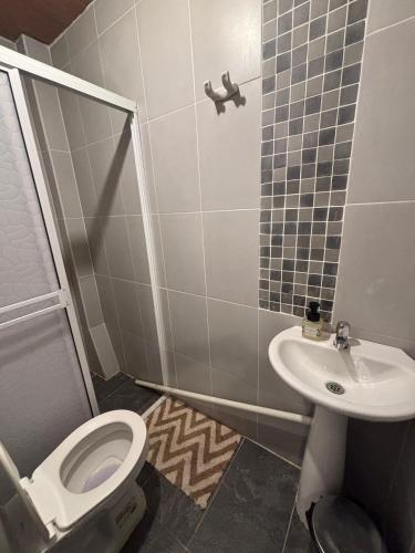 a bathroom with a toilet and a sink at Maracuya Hostel in San Rafael