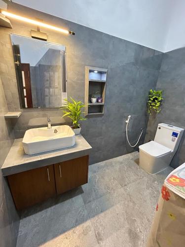 a bathroom with a sink and a toilet at Blessora Sky Retreat in Kalutara