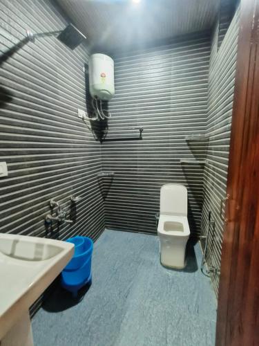 a small bathroom with a toilet and a sink at Shiva cottage in Kullu Manali