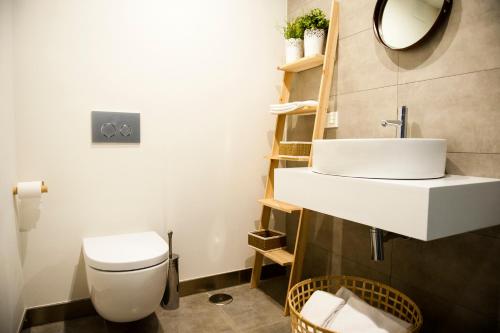a bathroom with a white sink and a toilet at El Mirador Del Alcazar in Segovia