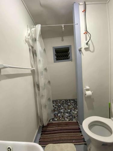 un bagno con un water e una tenda da doccia di Avondale Place a Nuku‘alofa