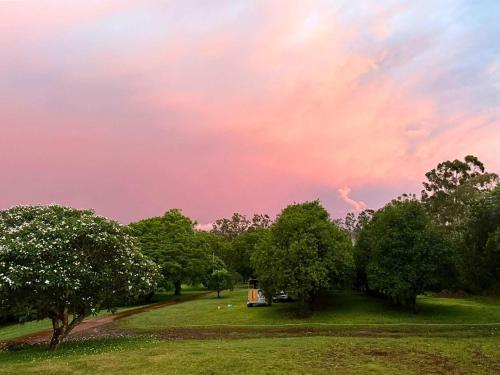 a group of trees in a field with a cloudy sky at Under the Velvet Sky by Tiny Away in Dagun