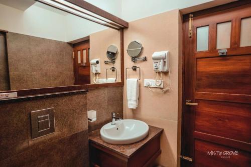 a bathroom with a sink and a mirror at Misty Grove Resort in Devāla